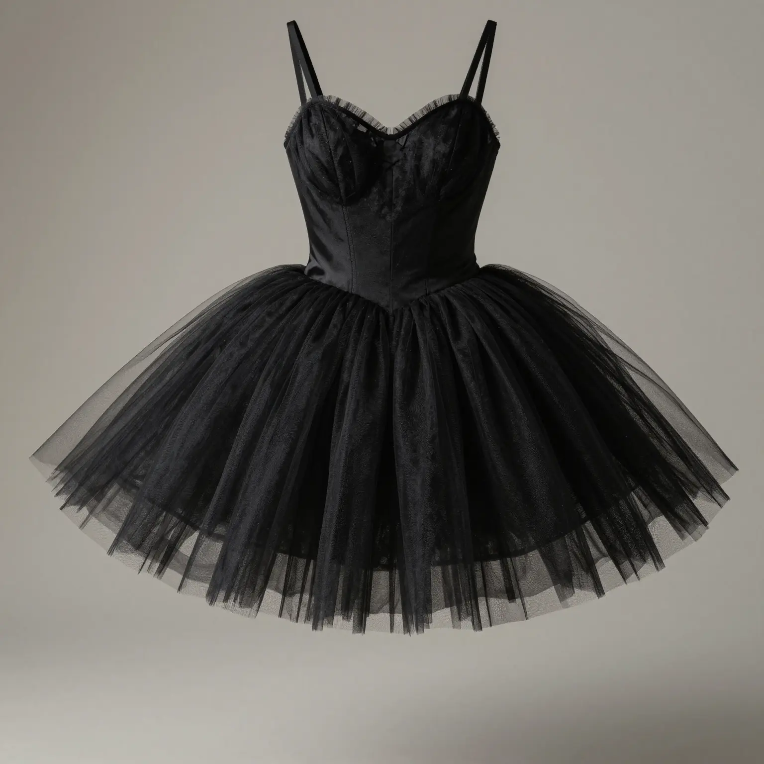 A black tutu dress showcasing the layered tulle fabric, illustrating elegance and style.