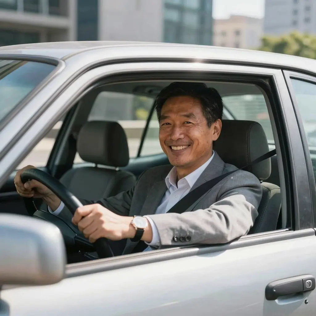 Happy Business Owner with Pre-Owned Car