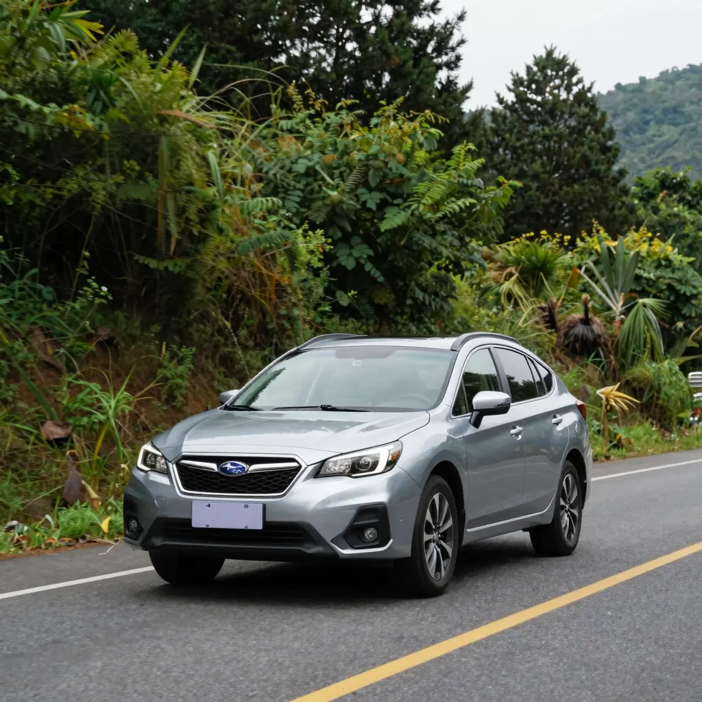 Used Subaru Driving on a Scenic Road